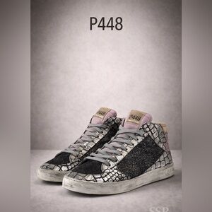 P448 Queens Glitter Mid-Top Sneakers Women’s US 10–10.5 Croc Embossed Leather